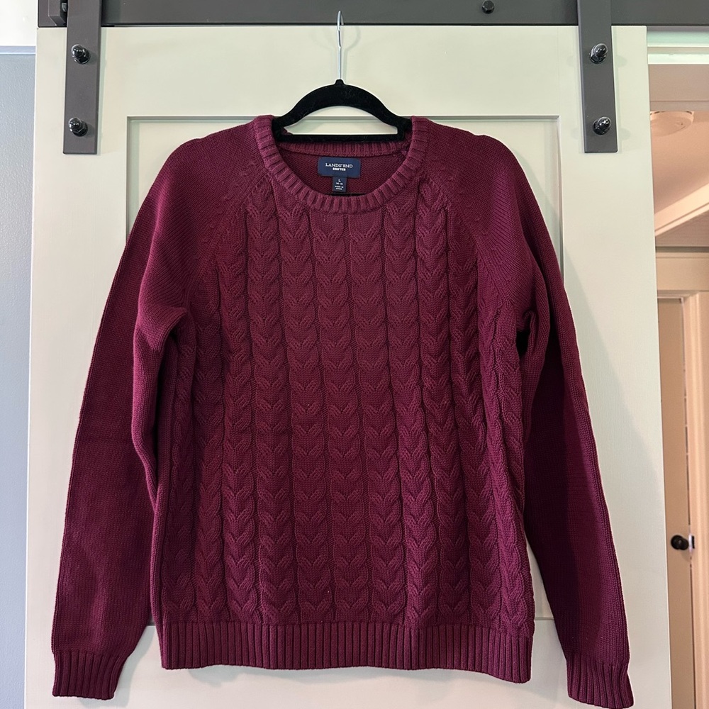 Lands' End Women's Sweater - Burgundy Crew Neck